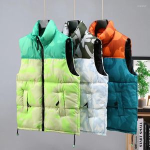 Gilets pour hommes automne hiver bas coton gilet contraste couleur gilet chaud sans manches veste col montant mâle patchwork manteau B14