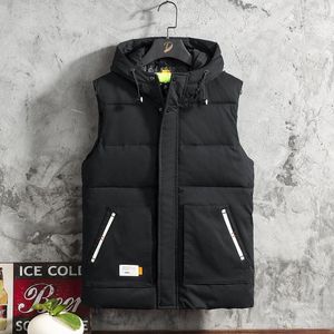 Herenvesten herfst winter mannen casual vest katoenen gekatelde jassen met capuchon jassen inlader vaste kleur mouwloze jas winddichte jas streetwear