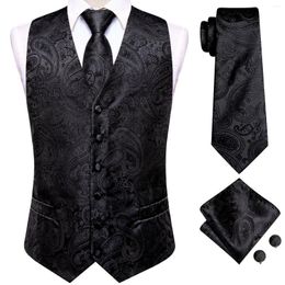 Gilets pour hommes Balck Paisley Business Soie Jacquard Cravate Mouchoir Boutons de manchette Costume sans manches Ensembles de gilet Designer Hi-Tie