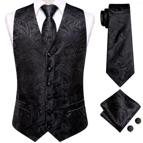 Chalecos para hombre Balck Paisley Business Seda Jacquard Corbata Pañuelo Gemelos Traje sin mangas Conjuntos de chaleco Diseñador Hi-Tie