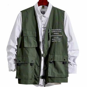 Herenvesten Bannaji Men S Cargo Vest Japanese stijl Wilet Multi -zakken Modestraatstijl Mouwloze jas en jas voor mannelijk 230812