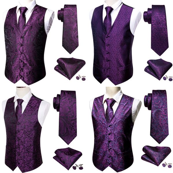 Gilets pour hommes Barry Wang 20 couleurs hommes gilet soie violet Paisley formel affaires mariage veste costume Slim Fit gilet cravate Hanky boutons de manchette 230609