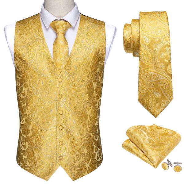 Vestes de Hommes Barry.wang 8 couleurs Hommes costume Vest Yellow Paisley Gilet Soie Col V-Col V - Cravate Cravate Loisirs Formel Loisirs M-2049