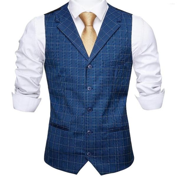 Gilets pour hommes Barry Wang Hommes Costume Gilet Plaid Gilet Laine Mélange Collier sur mesure Col V 3 Poche Check Tie Set Formel Loisirs 153h