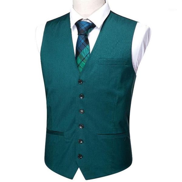 Chalecos para hombres Barry Wang Mens Teal Blue Sólido Chaleco Mezcla Cuello a medida Cuello en V 3 Bolsillo Check Traje Chaleco Corbata Conjunto Formal Le249Q