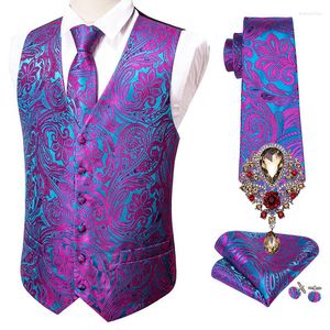 Gilets pour hommes Barry.Wang Purple Floral Gilet Gilet pour hommes Slim Costume Cravate Cravate Boutons de manchette Broches Ensemble formel Business