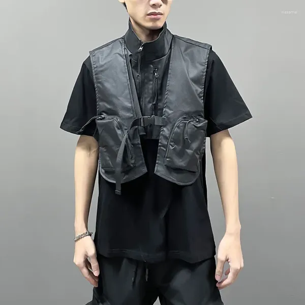 Gilets pour hommes Batik Revêtement Multi-poche Punk Techwear Style Cargo Vest Hommes Street Casual Hip Hop Fonctionnel Sans Manches Court Gilet