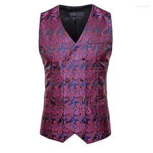 Herenvesten groot en lang formaat xxl klassieke paisley jacquard waistcoat vest zakdoek feestje bruiloft mouwloze pak jassen mannelijk phin22