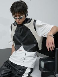 Herenvesten zwart -witte stijl niche mode functie lederen vest dames hiphop pu knap high sense jas vest