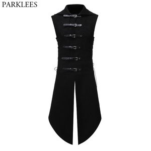 Herenvesten Zwart Gothic Steampunk Fluwelen Vest Middeleeuwse Victoriaanse Double Breasted Mannen Pak Staartjas Stadium Cosplay Galakostuum 221208