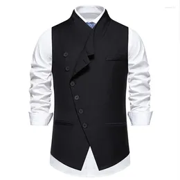 Gilets pour hommes Noir Oblique Simple Boutonnage Costume Gilet Hommes 2024 Marque Slim Fit Sans Manches Gilet Dîner De Mariage Tuxedo