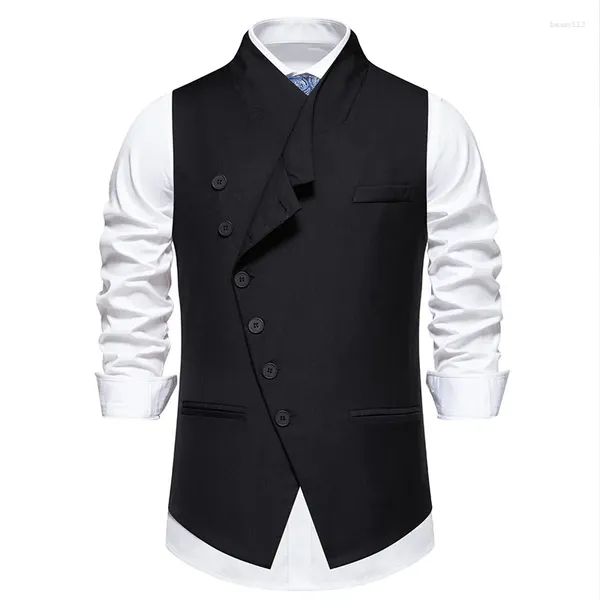 Gilets pour hommes Noir Oblique Simple Boutonnage Costume Gilet Hommes 2024 Marque Slim Fit Sans Manches Gilet Dîner De Mariage Tuxedo