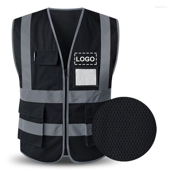 Gilets pour hommes gilet réfléchissant noir haute visibilité maille nom personnalisé sécurité Logo personnalisé multi poches vêtements de travail gilet