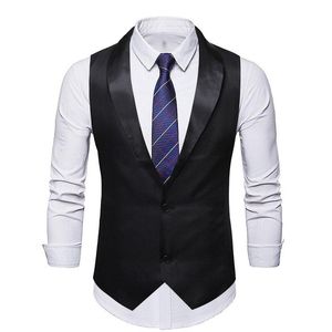 Gilets pour hommes Noir Châle Revers Costume Gilet Hommes 2022 Marque Slim Fit Sans Manches Gilet Business Mariage Tuxedo Chaleco Hombre