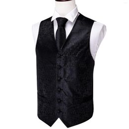 Herenvesten zwarte zijden vest voor mannen pak vest Deep Blue Paisley stropdas set zakdoek manchetknopen Business Barry.wang