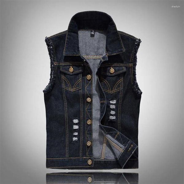 Gilets pour hommes Noir Jeans sans manches Veste Coréenne Gilet Hommes Coton Slim Fit Hip Hop Streetwear Ripped Denim Vest Oversize 6XL