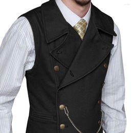 Gilets pour hommes gilet de costume noir Double boutonnage revers daim sieste gilet veste coupe ajustée décontracté formel affaires