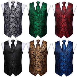 Gilets pour hommes gilet noir pour homme fête de mariage affaires sans manches mâle taille cravate broche Pocke carré boutons de manchette noeud papillon ensemble en gros 230425