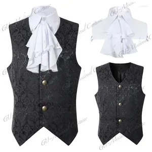 Herenvesten zwarte vest mannen renaissance steampunk jas gotische jacquard vest met één borsten zakelijke formele jurk voor pak