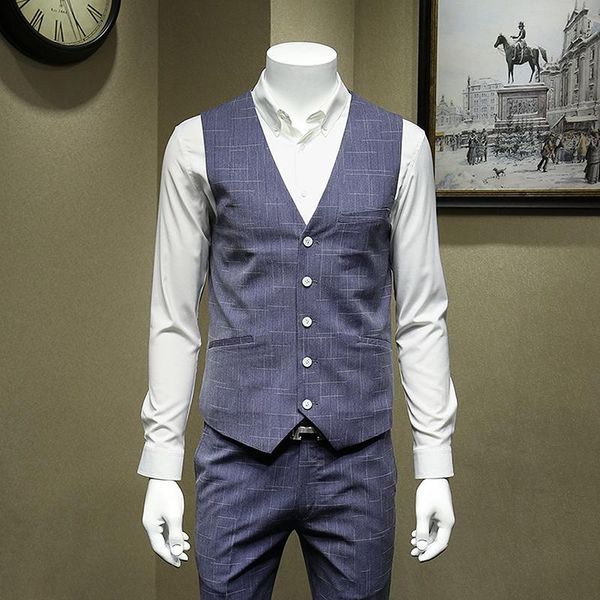 Hommes gilets bleu mince Style hommes costumes gilet col en v décontracté homme d'affaires mariage marié porter mince 2023 été grande taille 56