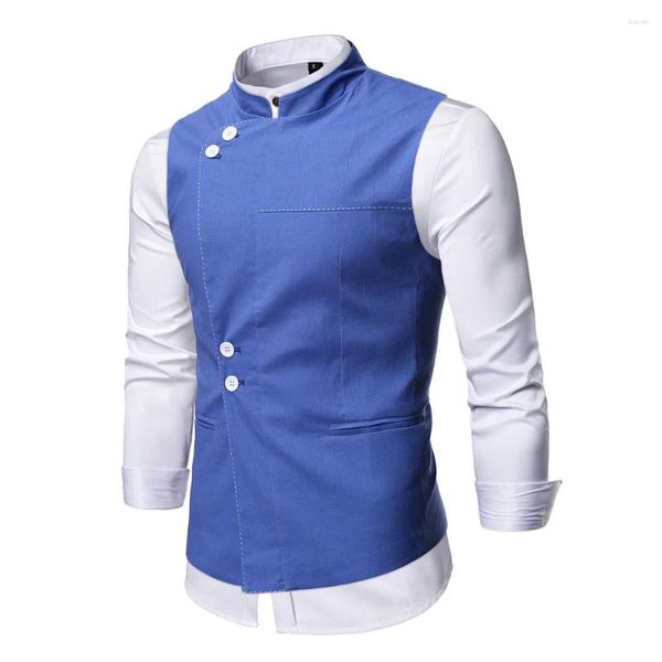 Gilet pour hommes cols de support bleu Verbe 2024 Fashion Slim Fit Sleeveles sans manche