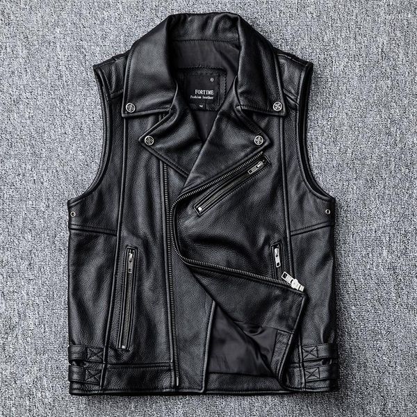 Gilets pour hommes Blunt Razor Couche de tête lourde en cuir jaune Slim Fit Biker Gilet YKK Zip Short Moto Vest