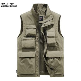 Herenvesten Bolubao Men Outdoor Vest Multi-pocket Solid Color Visdirecteur Reporter Work Waistcoat Pography Casual Vest Jacket Male 230322