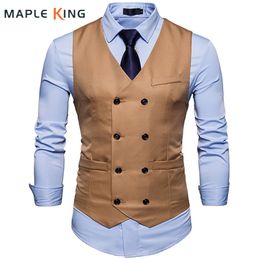 Chalecos de los hombres Chalecos de vestir de marca para hombres Casual Slim Fit Chaleco de traje para hombre Chaleco de doble botonadura Gilet Homme Chaqueta de negocios formal XXL 230725