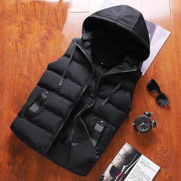 Gilets pour hommes marque hommes gilet hiver mode à capuche sans manches vestes élégant grande taille coupe-vent chaud gilet