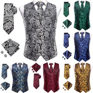 Men's Vesten merk zijden vest tie set bruiloftsbedrijf mouwloos jasje pak vest stroping hankerchief manchetjesgom bruidegomsmannen