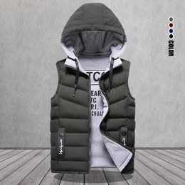 Gilets pour hommes marque gilet hiver vestes sans manches vers le bas hommes à capuche chaud vêtements d'extérieur décontractés chapeau détachable extérieur Chalecos 231206