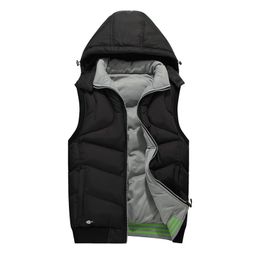 Men s vesten merk wintervest mannen capuchon mouwloze jassen warme katoenen gevulde heren werkkleding waastcoat lagen 220926