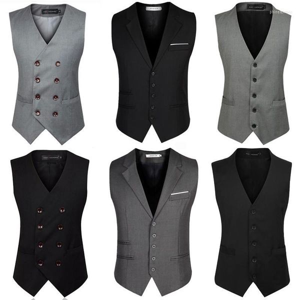 Chalecos de hombre estilo británico negro gris hombre Fomal negocios chaleco tamaño grande doble pecho traje chaleco hombres Plus 5XL 6XLMen's Phin22