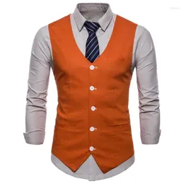 Gilets pour hommes Style britannique Hommes Orange Gilet Candy Couleurs Casual Slim Col V-Col Sans Manches Blazer Mignon Gilet Plus Taille 3XL 4XL Costume