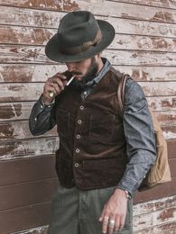 Herenvesten Bronson 1940s Corduroy Hunting Vest Vintage geïnspireerde Safari Waistcoat 230320