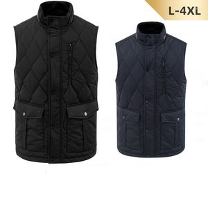 Gilets pour hommes tenue d'affaires coton gilet surdimensionné col montant à la mode diamant grille machine manteau matelassé décontracté camisole chaude