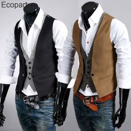 Gilets pour hommes Business Leisure Gilet à double boutonnage Fake Two Pieces Slim Vest Meeting Wedding Party Formal Sleeveless Jacket 230705