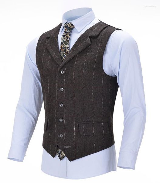 Chalecos para hombres Chaleco de negocios Chaleco de lana Muesca a cuadros Slim Fit Herringbone Gris Traje de algodón Chaleco para boda Formal Padrinos de boda Guin22