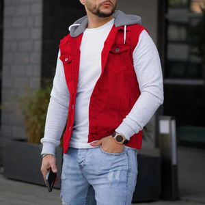 Gilets pour hommes Gilet cargo Automne Hiver Hommes Gilet Denim Patchwork Streetwear Coupe décontractée Épissage 230815