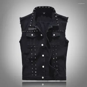 Gilets pour hommes Casual Denim Gilet Mâle Rivet Jean Jeunesse Belle Veste Noire Taille M-6XL Vêtements Pour Hommes