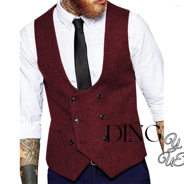 Vêtes pour hommes Cost Double Breasted Suist Vest Tweed Herringbone U Neck Men Wash