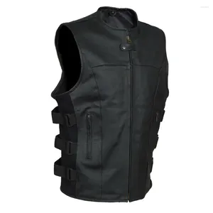 Chalecos para hombres Chaleco de motociclista de estilo casual Chaleco de cuero sintético para hombres Cuello alto Negro Sin mangas Varios ciclistas del club