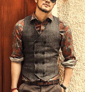 Heren Vesten Casual Pak Vest Slim Fit Wol Tweed Herringbone Vest voor Bruiloft GroomsMen Zakelijke Mode