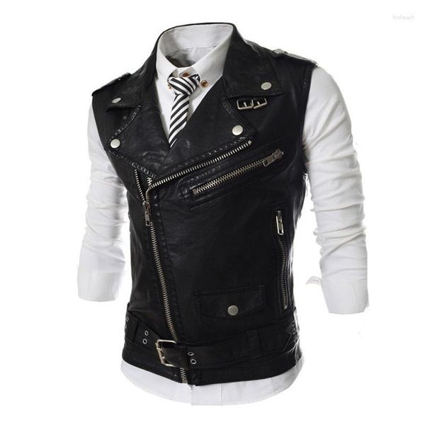 Hommes gilets casual gilet rouge mode Vintage fermeture éclair en cuir Slim Fit gilet moto sans manches veste pour un usage quotidien