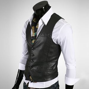 Herenvesten chaleco hombre pu leer voor mannen slanke fit heren pak mannelijke vest gilet homme formeel zakelijke jas 230222