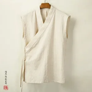 Gilet pour hommes Vêtements traditionnels chinois Hanfu Vest hommes en lin en coton