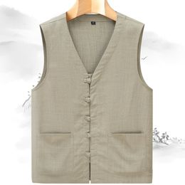 Herenvesten Chinese vest tang pak plaat button shirt top kung fu mouwloze jas retro groot formaat casual 230420