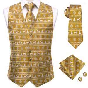 Herenvesten Kerst Herenvest Bruin Wit Zijden Stropdas Hanky Manchetknopen Set Jacquard Gilet Jas Stropdas Voor Mannen Zakelijk Oversize Hi-Tie