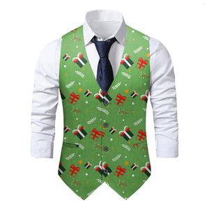 Gilets pour hommes Gilet de Noël pour hommes Rouge Vert Blanc Or Flocon de neige Père Noël Elk Renne Gilet Cravate Bowtie Set Party Tank Suit Tops