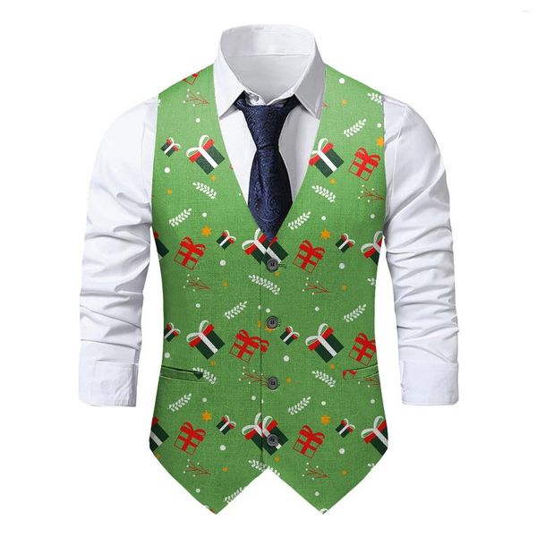 Chalecos para hombres Chaleco de Navidad para hombres Rojo Verde Blanco Oro Copo de nieve Santa Claus Elk Reno Chaleco Corbata Bowtie Set Party Tank Traje Tops